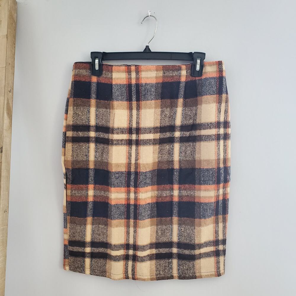 Women's Plaid Wool Straight Pencil Skirt Size L
